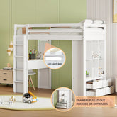 Bellemave® Loft Bed with Large Shelves, Writing Desk and LED Light - Bellemave